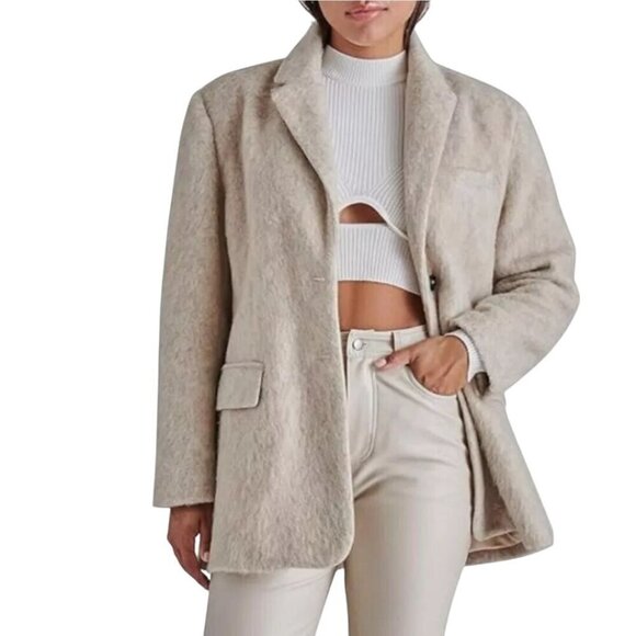 Steve Madden Nana Blazer Jacket Neutral Wool Blend Patch Pockets Size XS - Picture 6 of 12